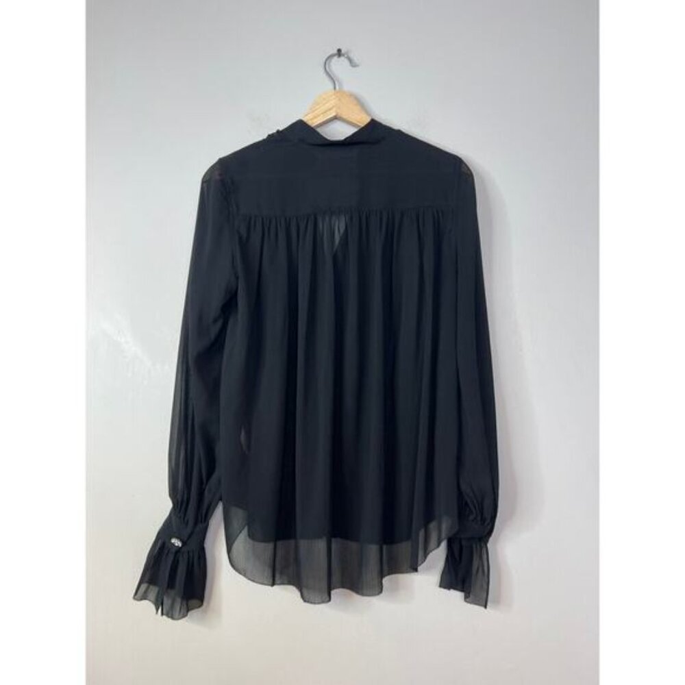 NEW L'agence Balloon Long Sleeved Black Sheer Button Blouse Women's Size: XS - Picture 5 of 7